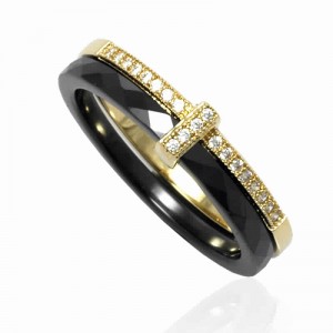 18k Gold plated ring with cubic zirconium/Ceramique