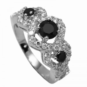black 925 silver ring with cubic zirconium rhodium plated