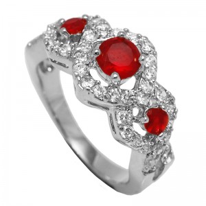 red 925 silver ring with cubic zirconium rhodium plated	