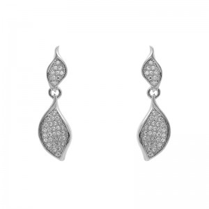 Double drop, 925 silver earrings with cubic zirconium rhodium plated