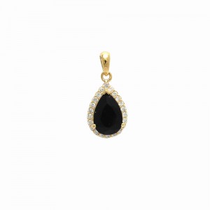 Teardrop Black 18k Gold plated pendant with cubic zirconium